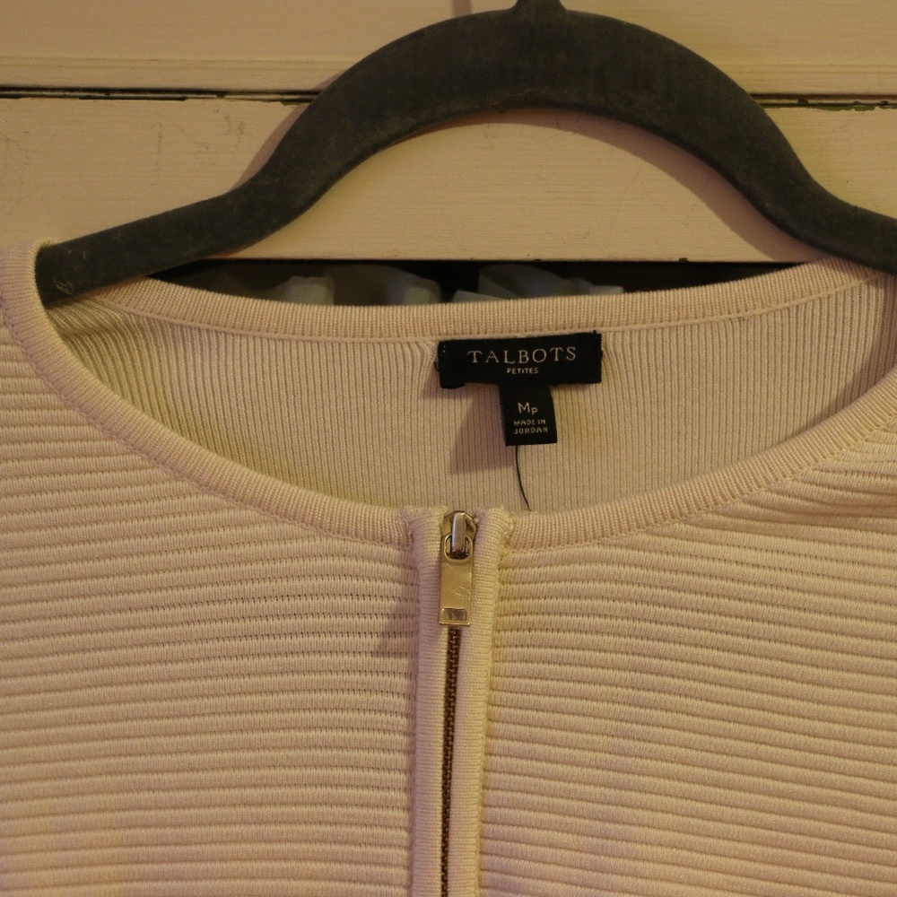 NEW Talbots Creme Ribbed Zip-Up - Picture 3 of 5
